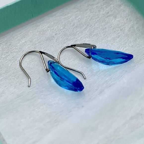 Authentic London Blue Topaz Drop Earrings Platinum Setting Preloved - Picture 2 of 8